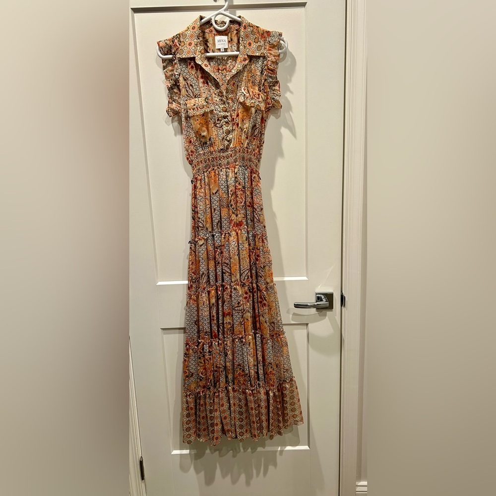 Orange and Brown Maxi Dress with Elegant Design
